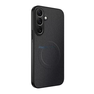 Szilikon telefonvédő (műanyag hátlap, karbon minta, mágneses) FEKETE Samsung Galaxy S25 FE (SM-S731)