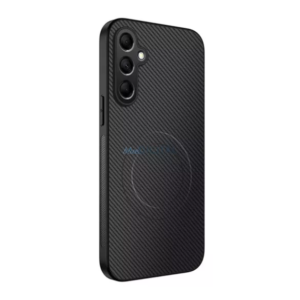Szilikon telefonvédő (műanyag hátlap, karbon minta, mágneses) FEKETE Samsung Galaxy S24 (SM-S921)