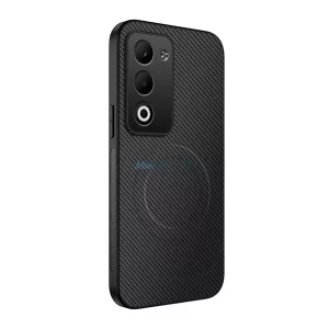 Szilikon telefonvédő (műanyag hátlap, karbon minta, mágneses) FEKETE Xiaomi Redmi 15 5G