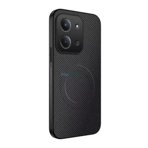 Szilikon telefonvédő (műanyag hátlap, karbon minta, mágneses) FEKETE Xiaomi Redmi 15C 4G