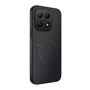 Szilikon telefonvédő (műanyag hátlap, karbon minta, mágneses) FEKETE Xiaomi 15T