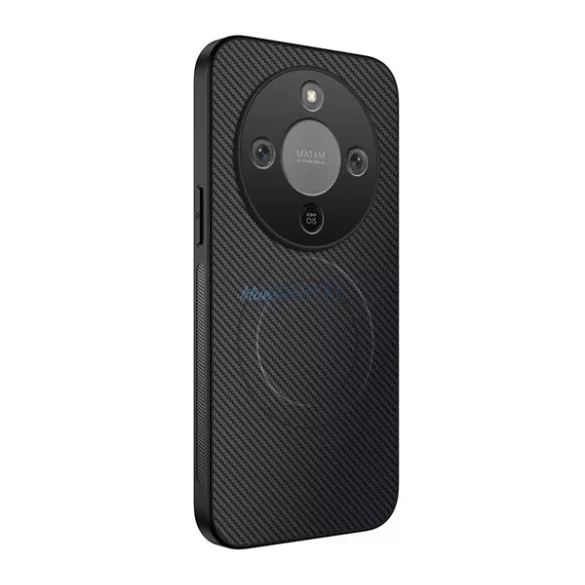 Szilikon telefonvédő (műanyag hátlap, karbon minta, mágneses) FEKETE Honor Magic 8 Lite