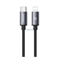   USAMS U91 adatkábel (Type-C - lightning, 30W, PD gyorstöltő, 100cm) SÖTÉTSZÜRKE Apple iPhone 5, iPhone 6 4.7, iPhone SE (2016)
