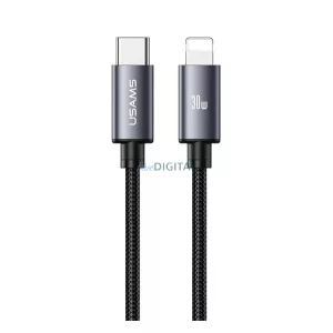 USAMS U91 adatkábel (Type-C - lightning, 30W, PD gyorstöltő, 100cm) SÖTÉTSZÜRKE Apple iPhone 5, iPhone 6 4.7, iPhone SE (2016)