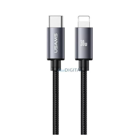 USAMS U91 adatkábel (Type-C - lightning, 30W, PD gyorstöltő, 100cm) SÖTÉTSZÜRKE Apple iPhone 5, iPhone 6 4.7, iPhone SE (2016)