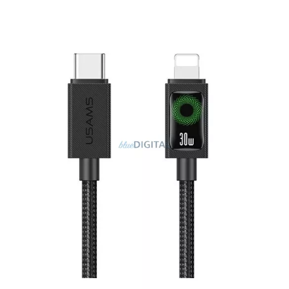 USAMS U92 adatkábel (USB - lightning, 30W, PD gyorstöltő, 120cm) FEKETE Apple iPhone 5, iPhone 6 4.7, iPhone SE (2016)