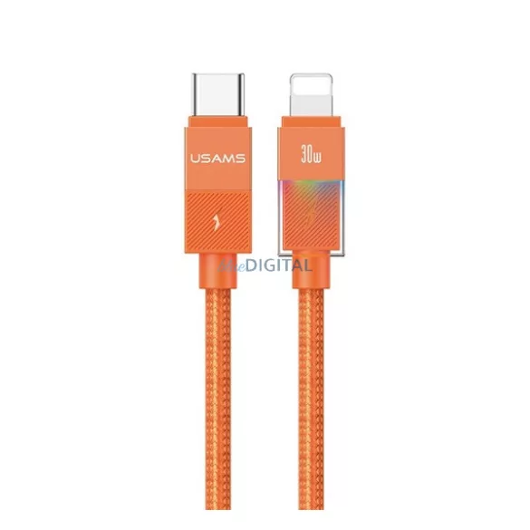 USAMS U93 adatkábel (Type-C - lightning, 30W, PD gyorstöltő, LED jelzés, 120cm) NARANCSSÁRGA Apple iPhone 5, iPhone 6 4.7, iPhone SE (2016)
