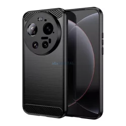   Szilikon telefonvédő (ütésállóság, légpárnás sarok, szálcsiszolt, karbon minta) FEKETE Xiaomi 17 Ultra