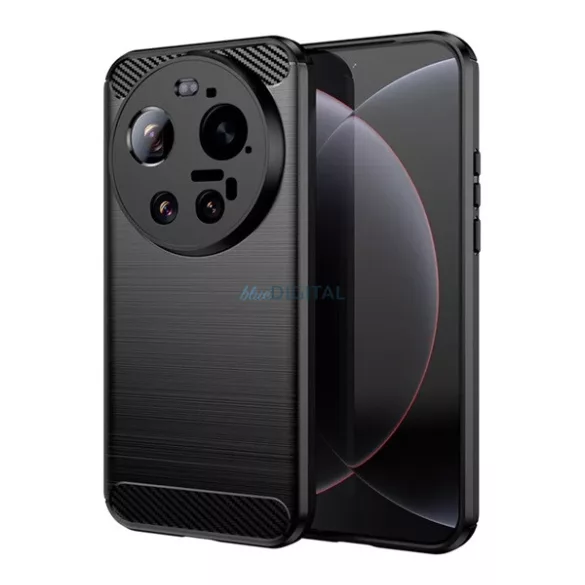 Szilikon telefonvédő (ütésállóság, légpárnás sarok, szálcsiszolt, karbon minta) FEKETE Xiaomi 17 Ultra