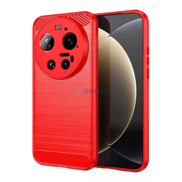 Szilikon telefonvédő (ütésállóság, légpárnás sarok, szálcsiszolt, karbon minta) PIROS Xiaomi 17 Ultra
