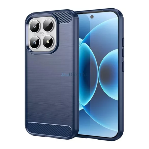 Szilikon telefonvédő (ütésállóság, légpárnás sarok, szálcsiszolt, karbon minta) SÖTÉTKÉK Xiaomi 17