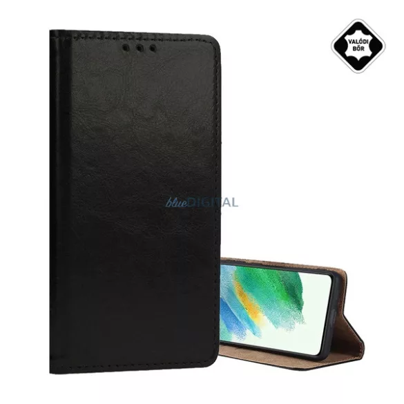 Tok álló, valódi bőr (FLIP, oldalra nyíló, asztali tartó) FEKETE Xiaomi Redmi Note 15 Pro Plus 5G