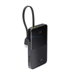   BASEUS ENERFILL FC51 BIPOW 2 vésztöltő Type-C+USB aljzat (10000mAh, 22.5W, PD gyorstöltő, LED + fix Type-C kábel) FEKETE