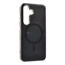   Szilikon telefonvédő (ECO bőr hatású hátlap, karcolásmentesítő belső, fém kameravédő, mágneses, prémium) FEKETE Samsung Galaxy A37 5G (SM-A376)