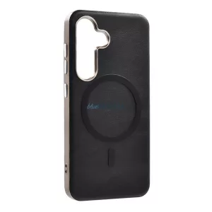 Szilikon telefonvédő (ECO bőr hatású hátlap, karcolásmentesítő belső, fém kameravédő, mágneses, prémium) FEKETE Samsung Galaxy A37 5G (SM-A376)