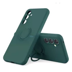   Szilikon telefonvédő (tartógyűrű, mikrofiber plüss belső, mágneses, kameravédő) SÖTÉTZÖLD Samsung Galaxy A37 5G (SM-A376)