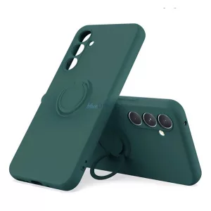 Szilikon telefonvédő (tartógyűrű, mikrofiber plüss belső, mágneses, kameravédő) SÖTÉTZÖLD Samsung Galaxy A37 5G (SM-A376)