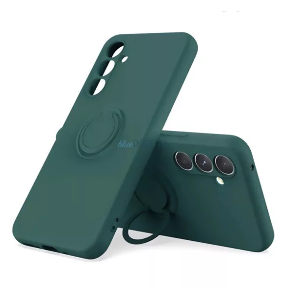 Szilikon telefonvédő (tartógyűrű, mikrofiber plüss belső, mágneses, kameravédő) SÖTÉTZÖLD Samsung Galaxy A37 5G (SM-A376)
