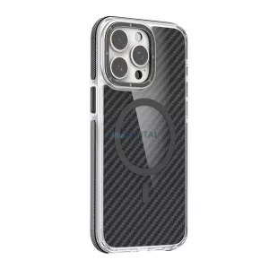 Szilikon telefonvédő (ütésállóság, légpárnás sarok, karbon minta, wireless, MagSafe) SÖTÉTSZÜRKE Samsung Galaxy A37 5G (SM-A376)
