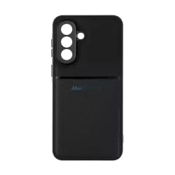  Szilikon telefonvédő (ütésállóság, mágneses, bőr hatású hátlap, csíkos) FEKETE Samsung Galaxy A37 5G (SM-A376)