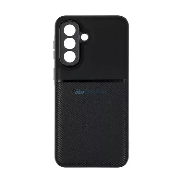 Szilikon telefonvédő (ütésállóság, mágneses, bőr hatású hátlap, csíkos) FEKETE Samsung Galaxy A37 5G (SM-A376)