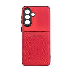 Szilikon telefonvédő (ütésállóság, mágneses, bőr hatású hátlap, csíkos) PIROS Samsung Galaxy A57 5G (SM-A576)