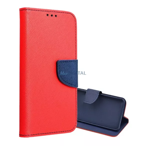 Tok álló, bőr hatású (FLIP, oldalra nyíló, asztali tartó, kártyazseb, textil hatás) PIROS/KÉK Samsung Galaxy A57 5G (SM-A576)