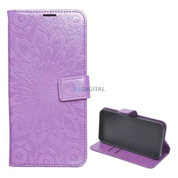 Tok álló, bőr hatású (FLIP, oldalra nyíló, asztali tartó, kézpánt, mandala) LILA Samsung Galaxy A57 5G (SM-A576)