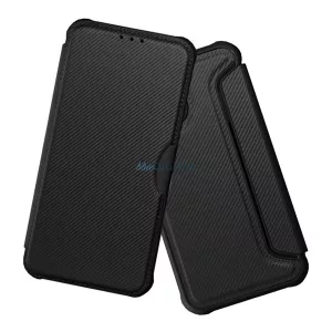 Tok álló, bőr hatású (FLIP, oldalra nyíló, ütésállóság, légpárnás sarok, kameravédő, karbon minta) FEKETE Samsung Galaxy A57 5G (SM-A576)