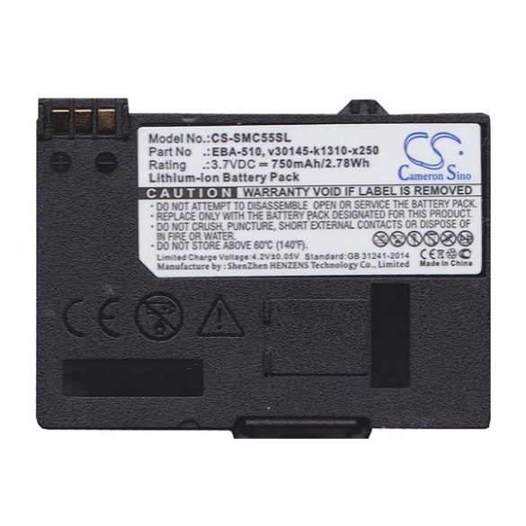 CAMERON SINO Li-Ion akku (3.7V/750mAh, Siemens EBA-510 kompatibilis) FEKETE Siemens C55, Siemens S55, Siemens A55, Siemens M55, Siemens C60, Siemens MC60, Siemens A60, Siemens A65, Siemens A62, Siemens A75, Siemens A70