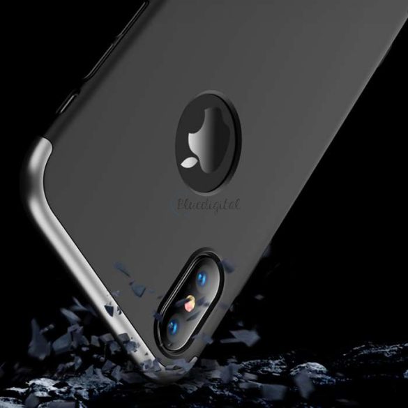 Apple iPhone XS Max hátlap - GKK 360 Full Protection 3in1 - Logo - fekete/ezüst