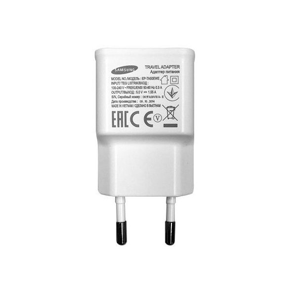 Univerzális hálózati töltőfej, 1xUSB csatlakozó, gyári, fehér, 8W/1.5A, Samsung EP-TA50EWE