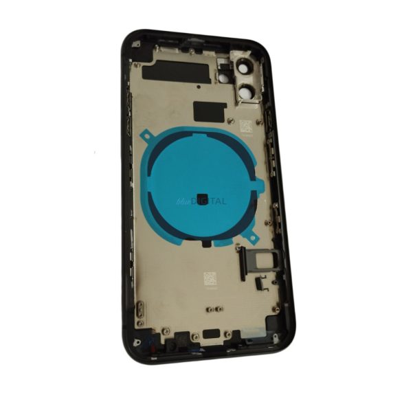 iPhone 12 (6.1") készülék hátlap, kamera lencsével / sim tálcával, akkufedél, fekete, AAA+ minőségű