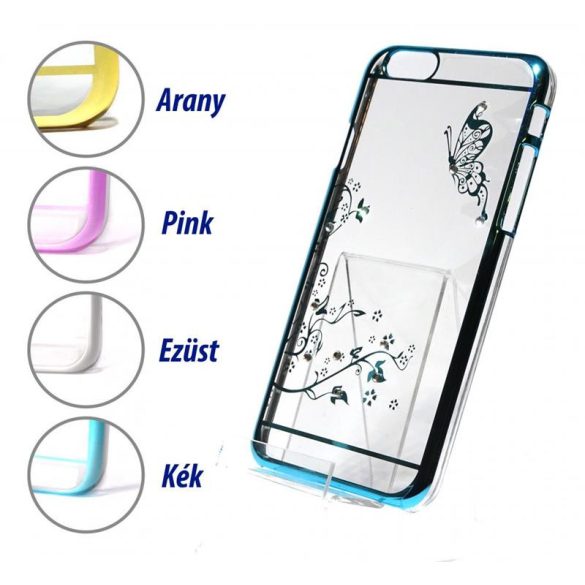 iPhone 6 6S Plus (5,5") ezüst pillangó mintás, köves műanyag tok