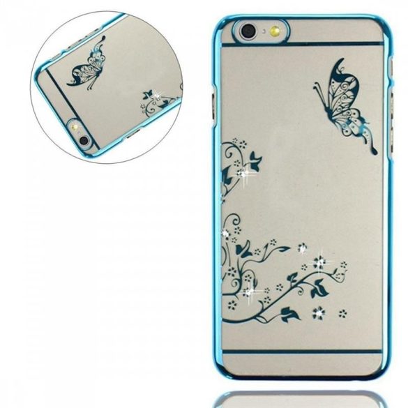 iPhone 6 6S Plus (5,5") kék pillangó mintás, köves kemény műanyag tok
