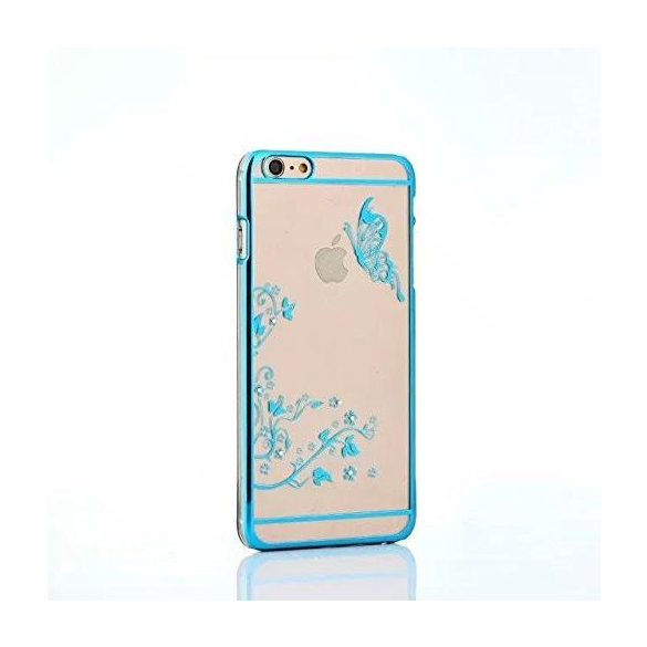 iPhone 6 6S Plus (5,5") kék pillangó mintás, köves kemény műanyag tok