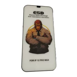   iPhone 12 Pro Max (6.7") előlapi üvegfólia, edzett, fekete keret, 9H, full cover, ESD (csomagolás és kiegészítők nélkül)