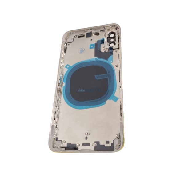 iPhone XS (5.8") készülék hátlap, kamera lencsével / sim tálcával, akkufedél, ezüst, AAA+ minőségű