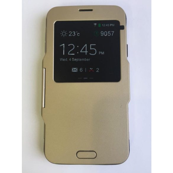 Samsung G900 Galaxy S5 arany Armor ablakos könyvtok