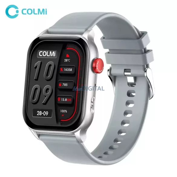 Colmi P78 okosóra szilikon szíjjal, 1,952" AMOLED kijelző, zseblámpa, IP67 vízállóság, ezüst