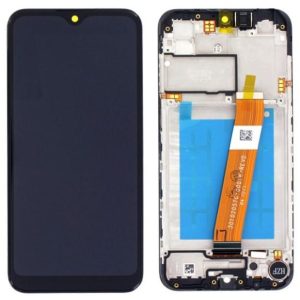 Samsung A015 Galaxy A01 fekete gyári LCD+érintőpanel kerettel (keskeny kábeles)