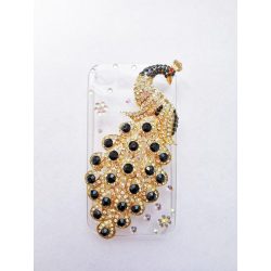   iPhone 4 4G 4S 4GS fekete köves páva mintás kemény hátlap tok