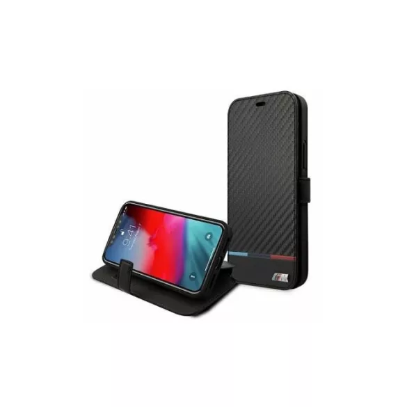BMW M iPhone 13 Pro (6,1") carbon mintás fekete könyvtok