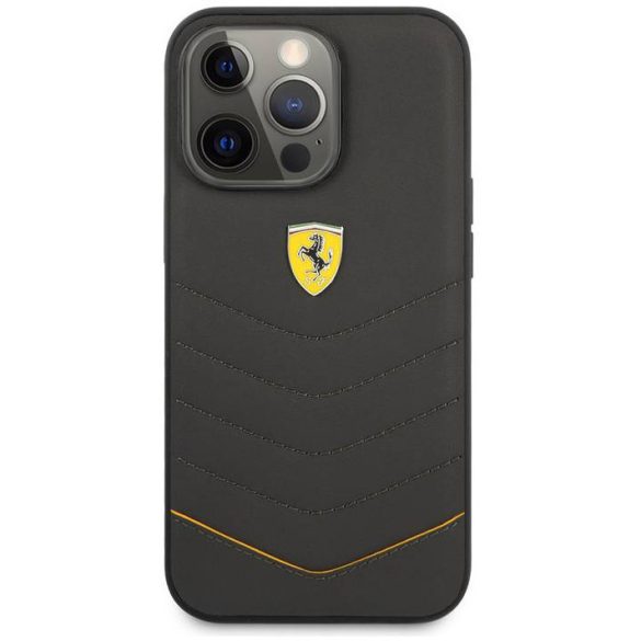 iPhone 13 Pro Max (6,7") hátlap tok, bőr, fekete, Ferrari, FEHCP13XRQUG