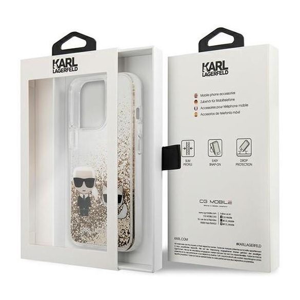 Karl Lagerfeld iPhone 13 Pro (6,1") "Karl and Choupette" folyékony arany csillámos hátlap tok