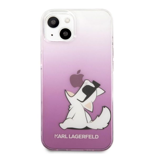 Karl Lagerfeld iPhone 13 Pro (6,1") "Choupette eat" mintás színátmenetes pink-átlátszó hátlap tok