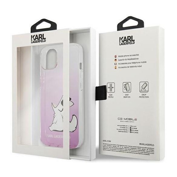 Karl Lagerfeld iPhone 13 Pro (6,1") "Choupette eat" mintás színátmenetes pink-átlátszó hátlap tok