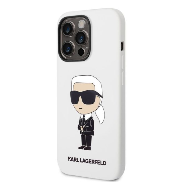 iPhone 14 Pro (6,1") szilikon tok, hátlap tok, fehér, Karl Lagerfeld, KLHCP14LSNIKBCH