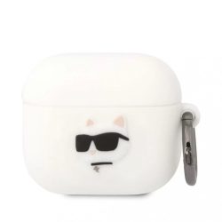   Airpods 3 szilikon tok akasztóval, fehér, Karl Lagerfeld KLA3RUNCHH