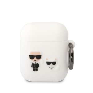 Airpods 1 / 2 szilikon tok akasztóval, fehér, Karl Lagerfeld KLACA2SILKCW